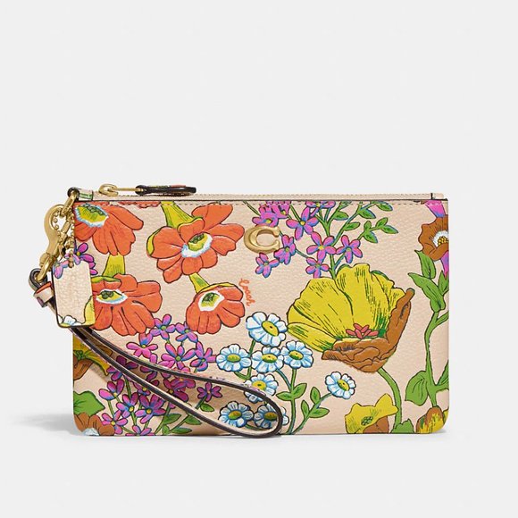 🌸 Coach Small Wristlet With Floral Print Polished pebble leather - Picture 2 of 12
